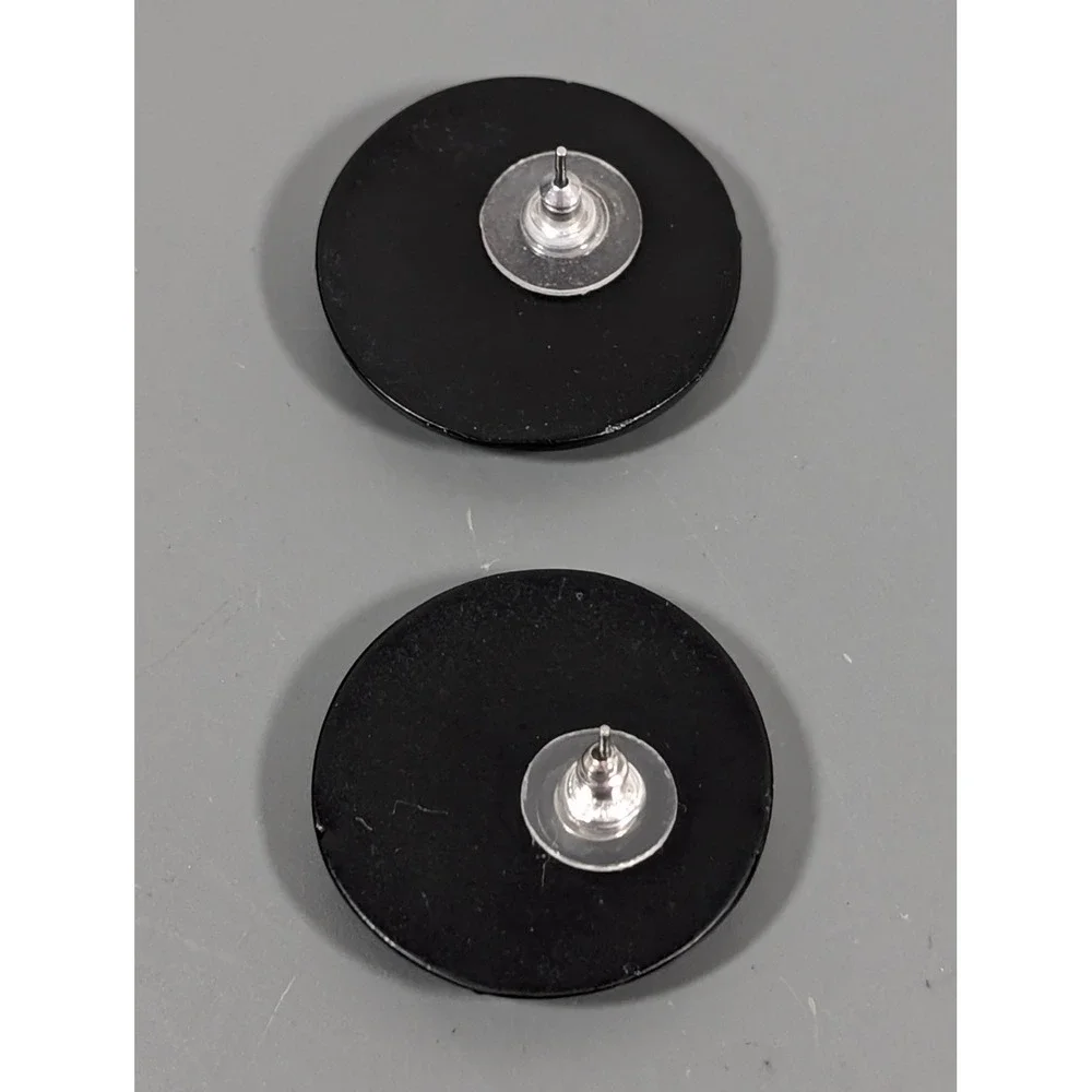 Vintage Y2K Black Acrylic Earrings Neon‎ Stripe Teal Pink Purple Round